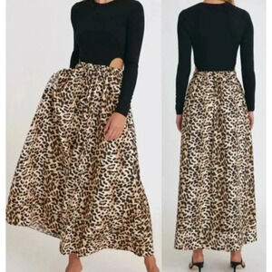 SOMETHING NAVY Tara Long Sleeve Cut Out Leopard Print Maxi Dress Black/Brown S